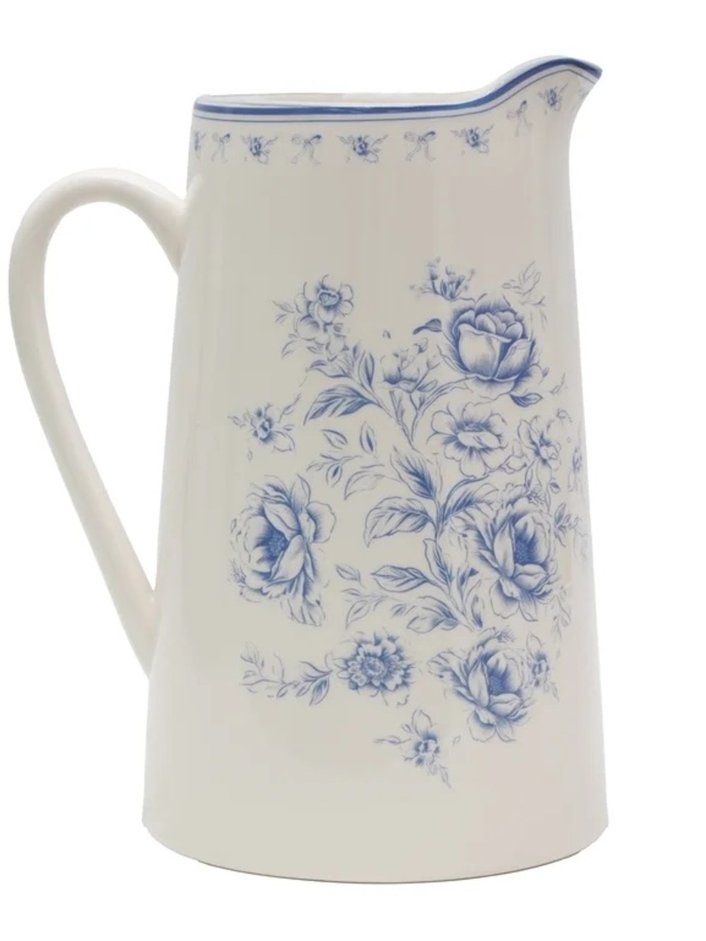 My Texas House Floral Stoneware Pitcher, Blue and White, 3 qt